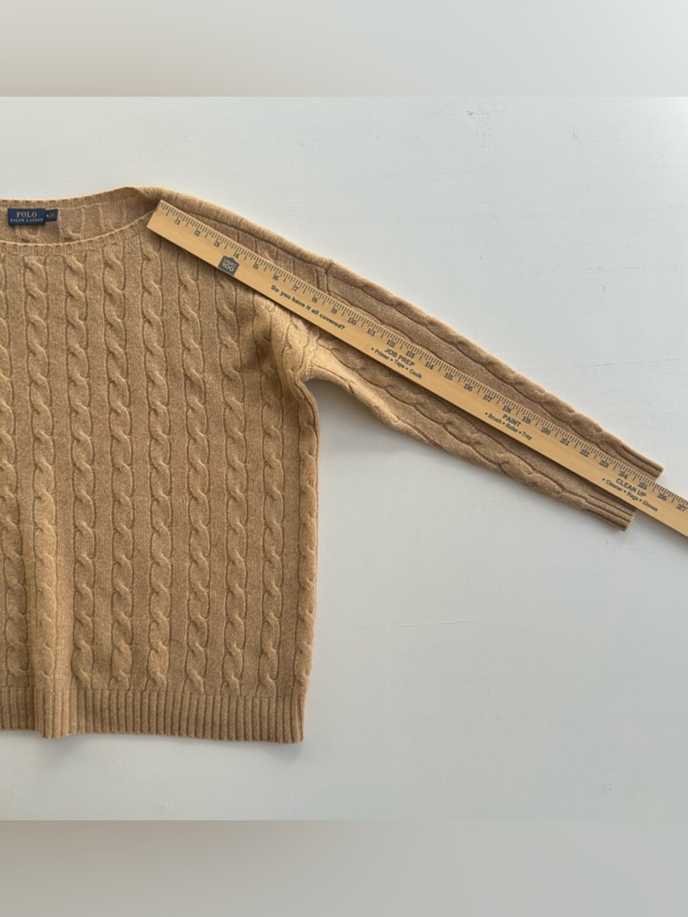 Polo Ralph Lauren Cable Knit Sweater Merino Wool Cashmere Tan Women Medium - Picture 4 of 16